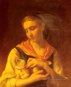 La préférée Kitten académie réalisme fille Émile Munier Peinture à l'huile